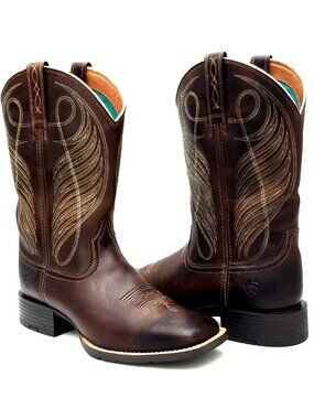 Ariat Round Up Western Boots Wide Square Toe Powder Brown Women's Size 9.5 B
